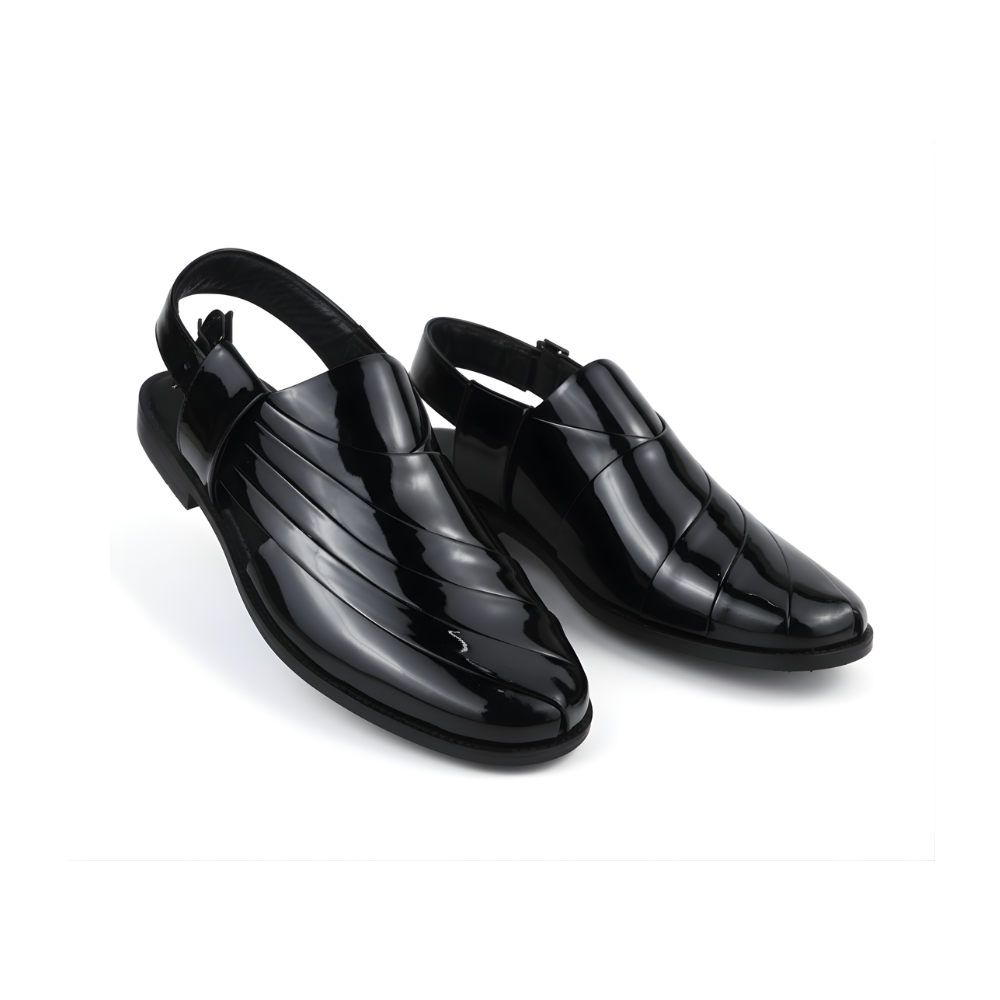 Men’s Glossy Black Peshawari Chappal