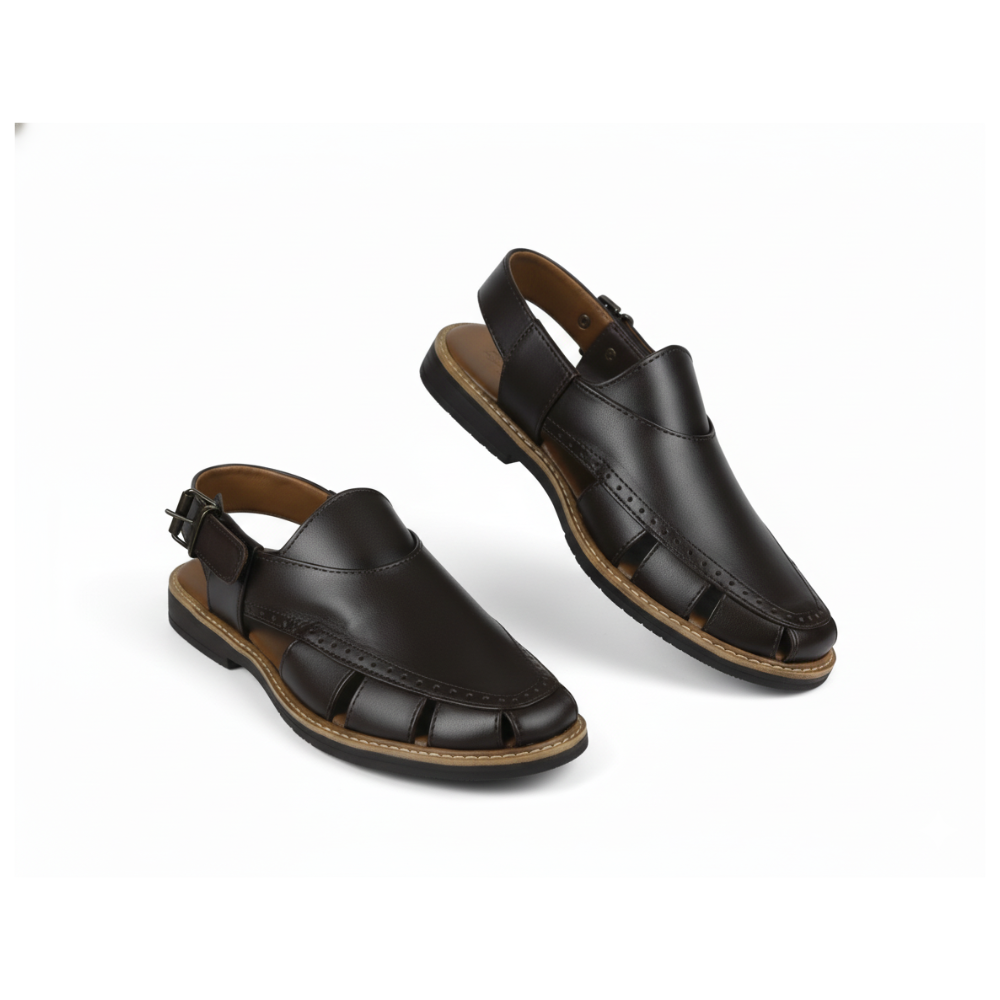 Brogue-Detail Classic Peshawari Chappal