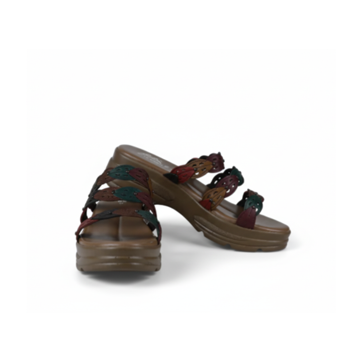 Elegant Multicolor Leaf-Strap Wedge Slippers