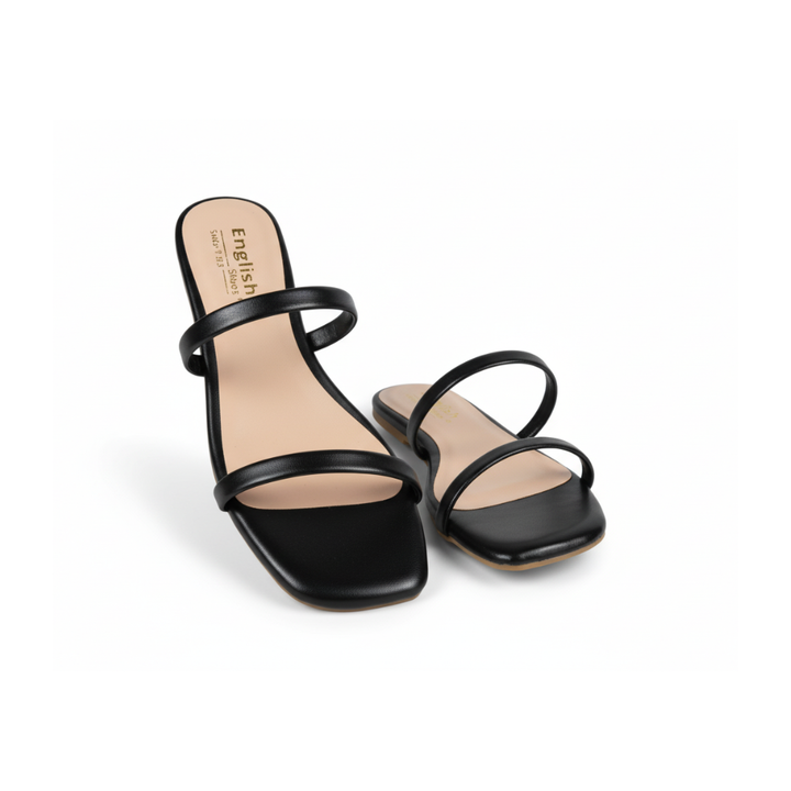 Women's Black Double Strap Flat Slippers