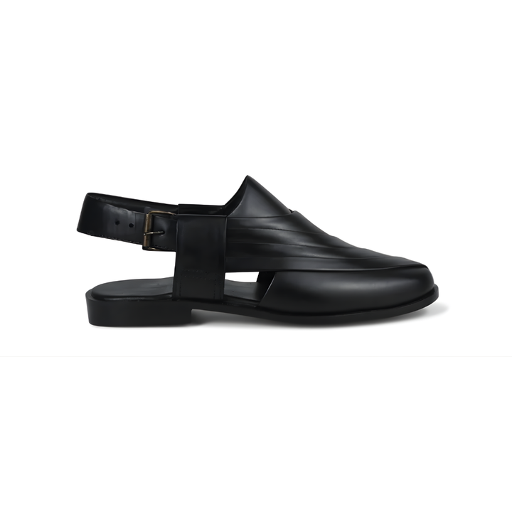 Men’s Glossy Black Peshawari Chappal