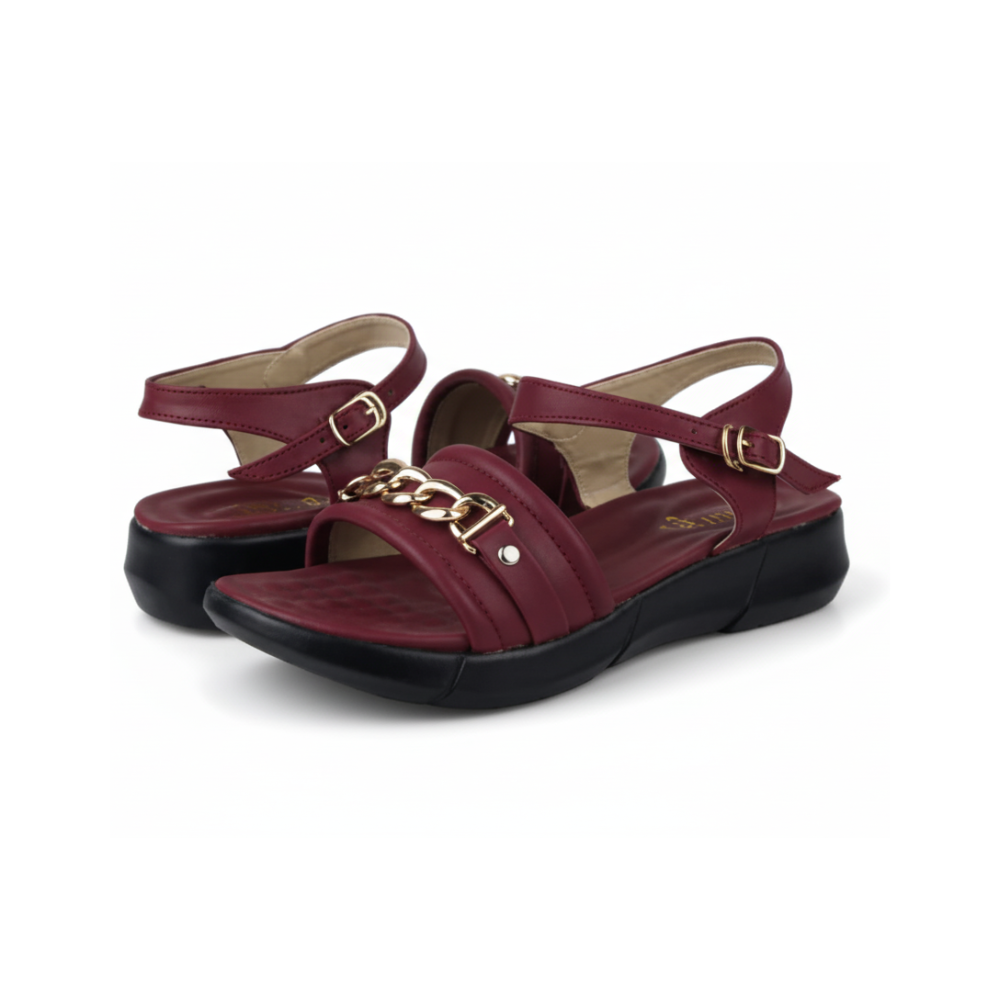 Women's Comfort Sandals with Gold Chain Detail