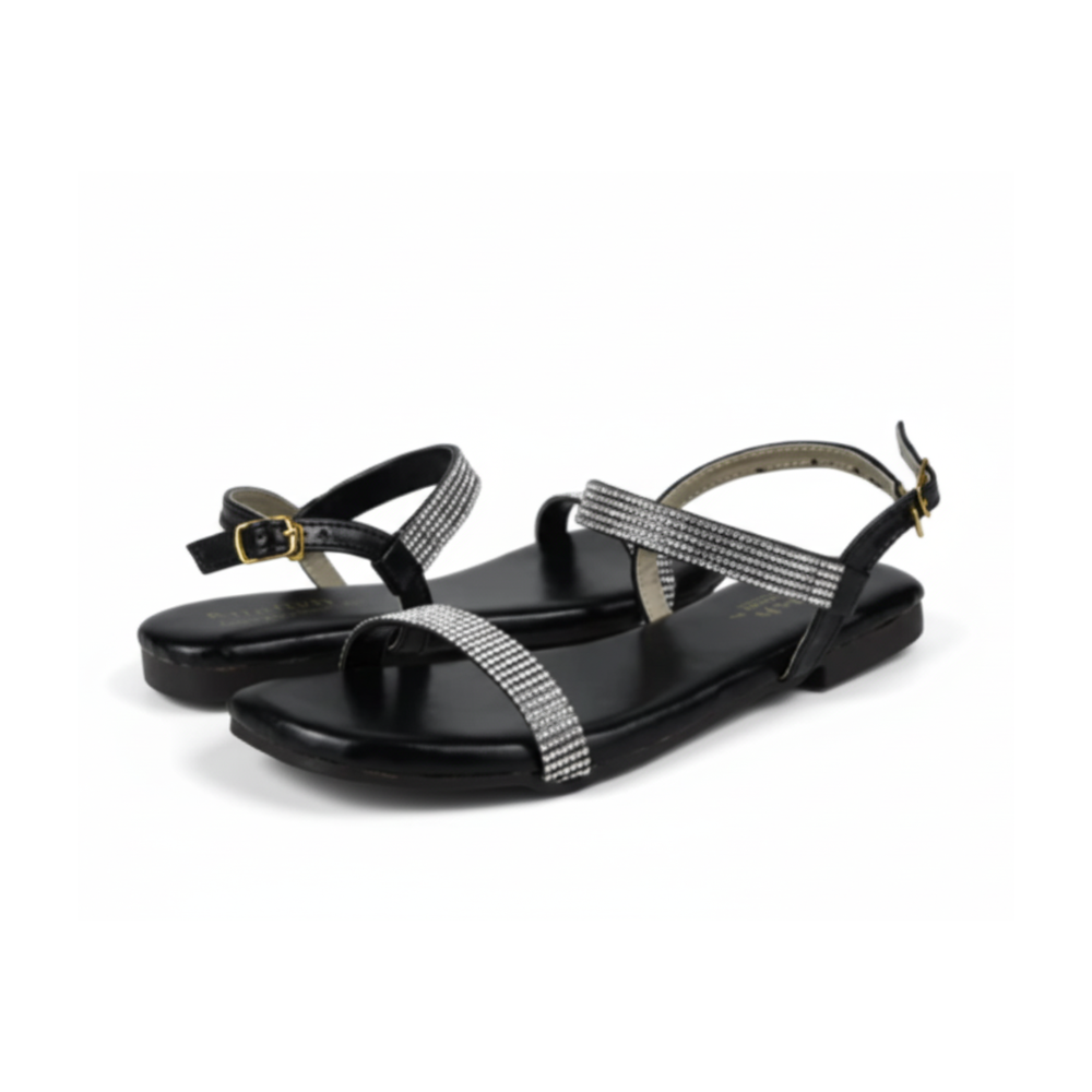 Women's Glitter Strap Flat Sandals