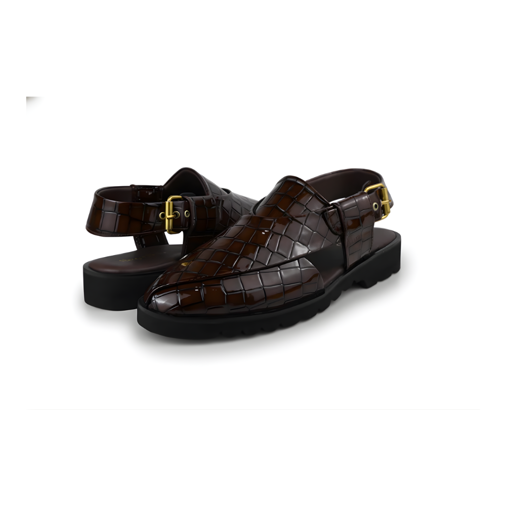 Croc-Textured Luxury Peshawari Chappal