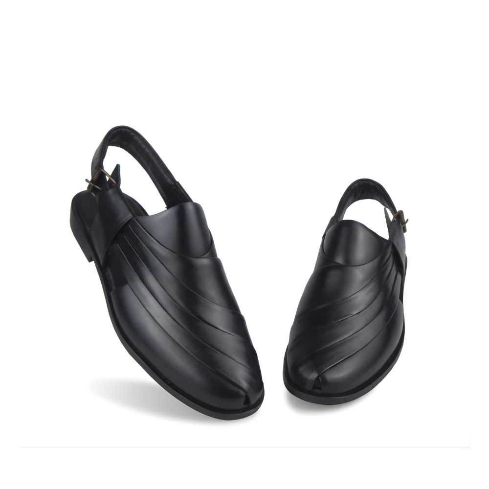 Men’s Glossy Black Peshawari Chappal