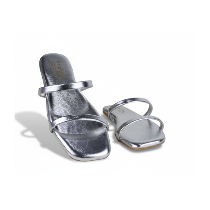 Women's Black Double Strap Flat Slippers