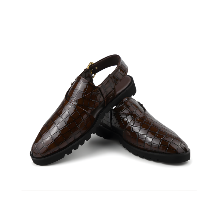 Croc-Textured Luxury Peshawari Chappal