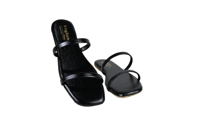 Women's Black Double Strap Flat Slippers