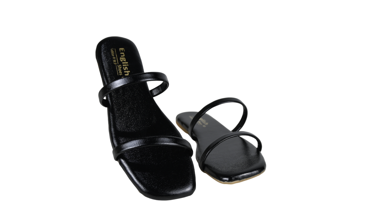 Women's Black Double Strap Flat Slippers