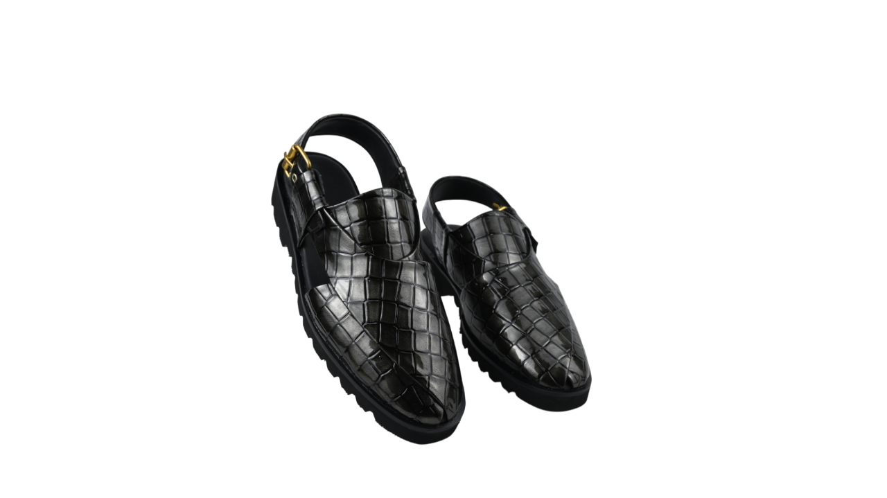 Croc-Textured Luxury Peshawari Chappal