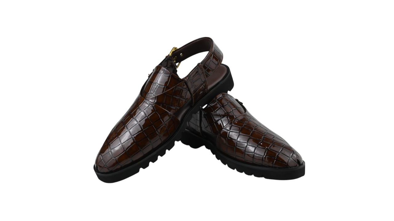 Croc-Textured Luxury Peshawari Chappal