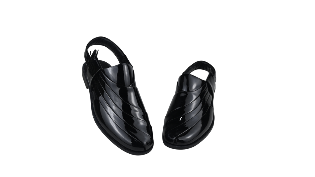 Men’s Glossy Black Peshawari Chappal