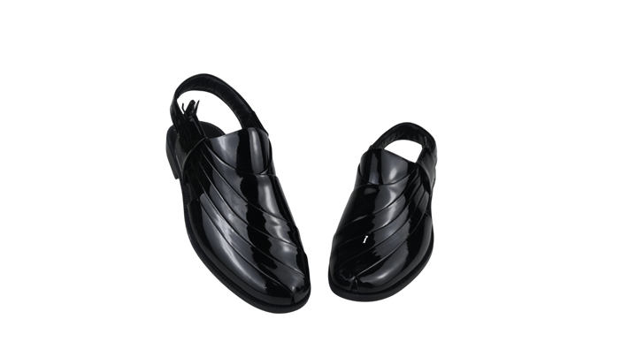 Men’s Glossy Black Peshawari Chappal
