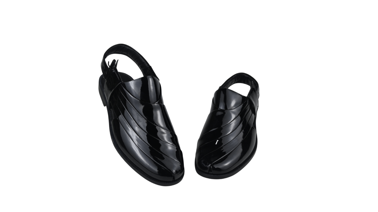 Men’s Glossy Black Peshawari Chappal