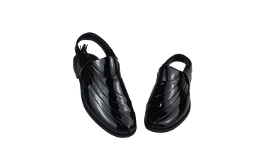 Men’s Glossy Black Peshawari Chappal
