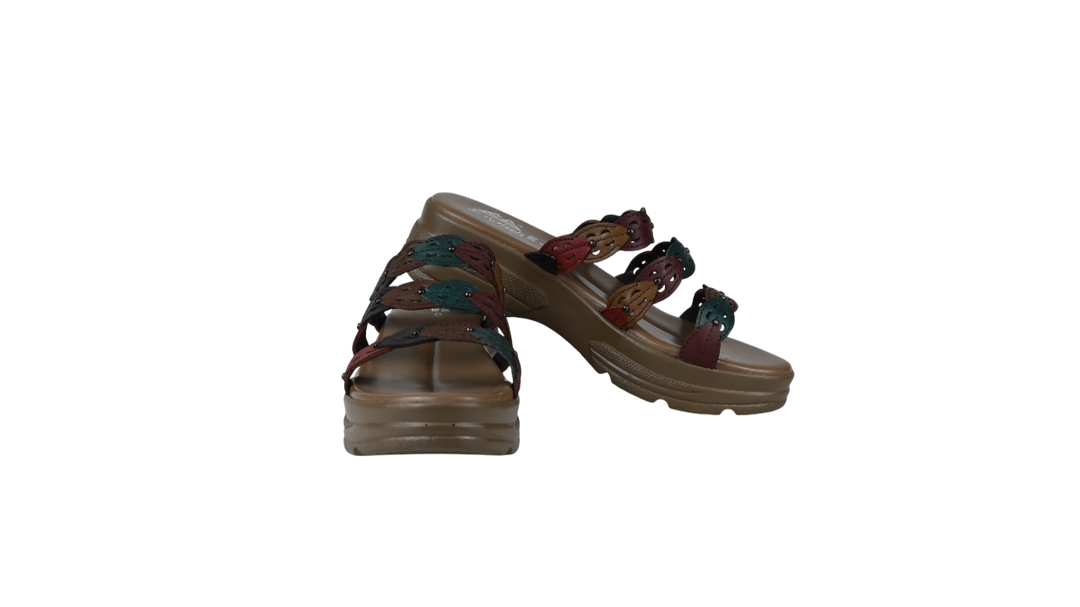 Elegant Multicolor Leaf-Strap Wedge Slippers