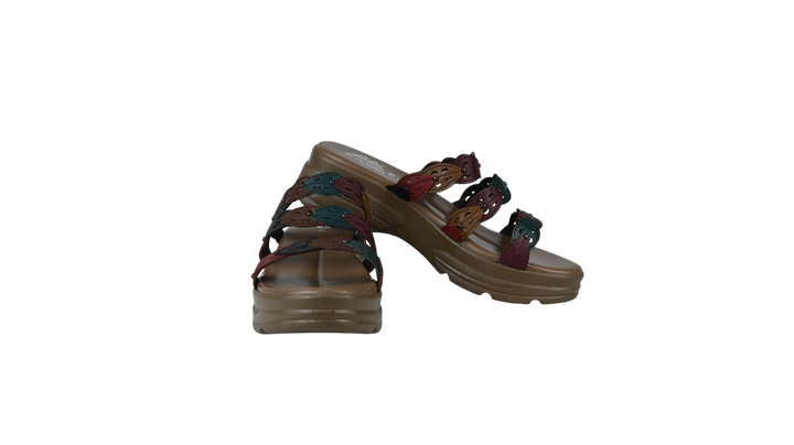 Elegant Multicolor Leaf-Strap Wedge Slippers