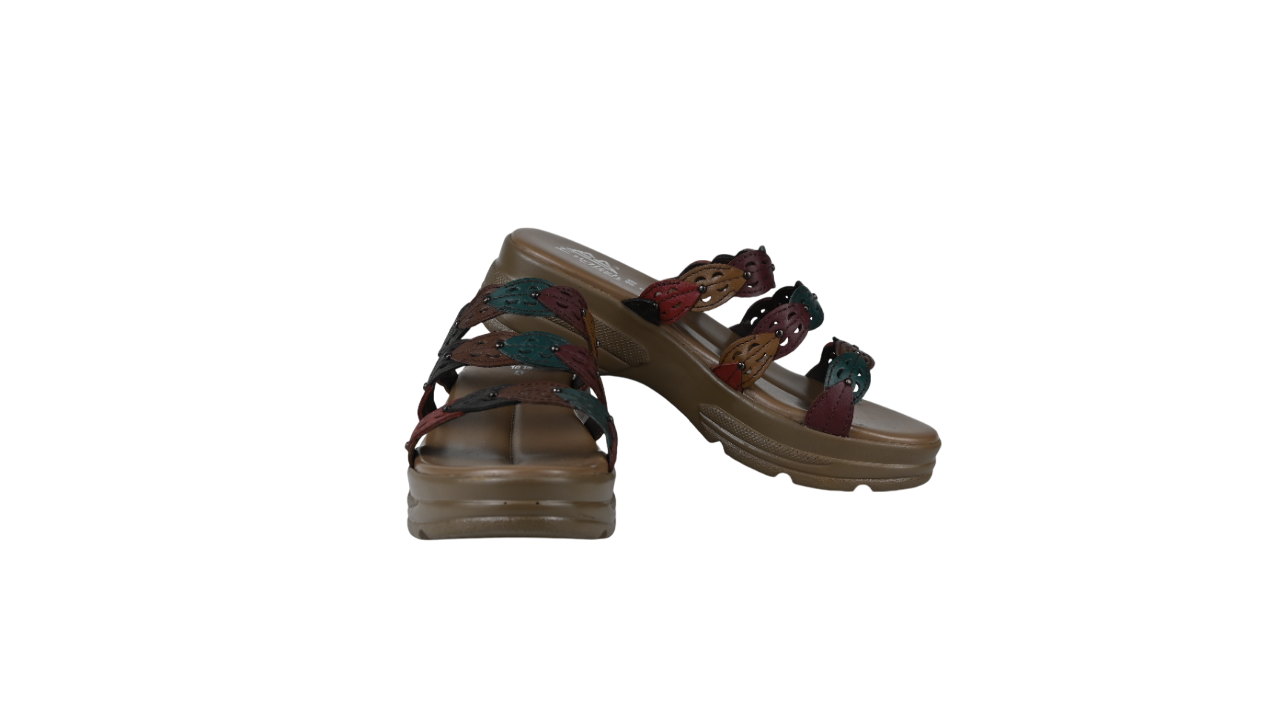Elegant Multicolor Leaf-Strap Wedge Slippers