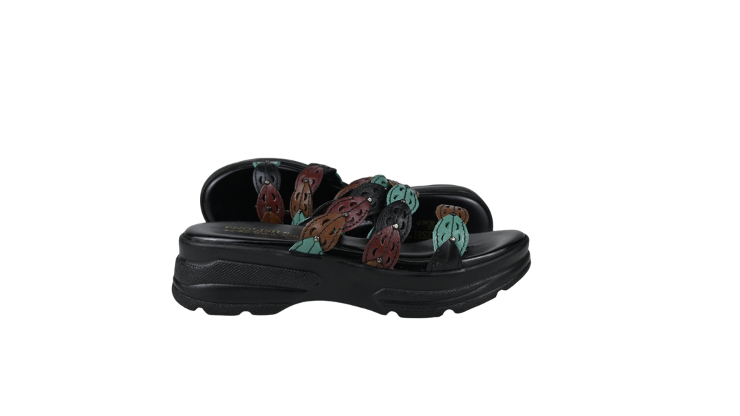 Elegant Multicolor Leaf-Strap Wedge Slippers