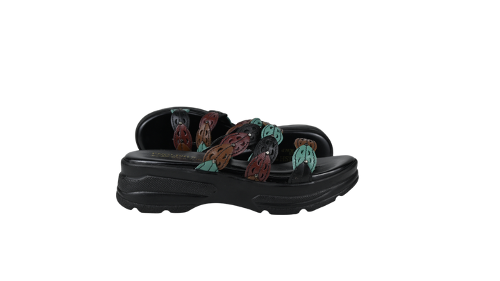 Elegant Multicolor Leaf-Strap Wedge Slippers