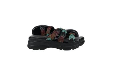 Elegant Multicolor Leaf-Strap Wedge Slippers