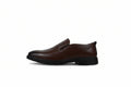 A single dark brown  slip-on loafer shown in a side profile on a clean white background.