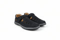 Pair of black running shoes on a white background