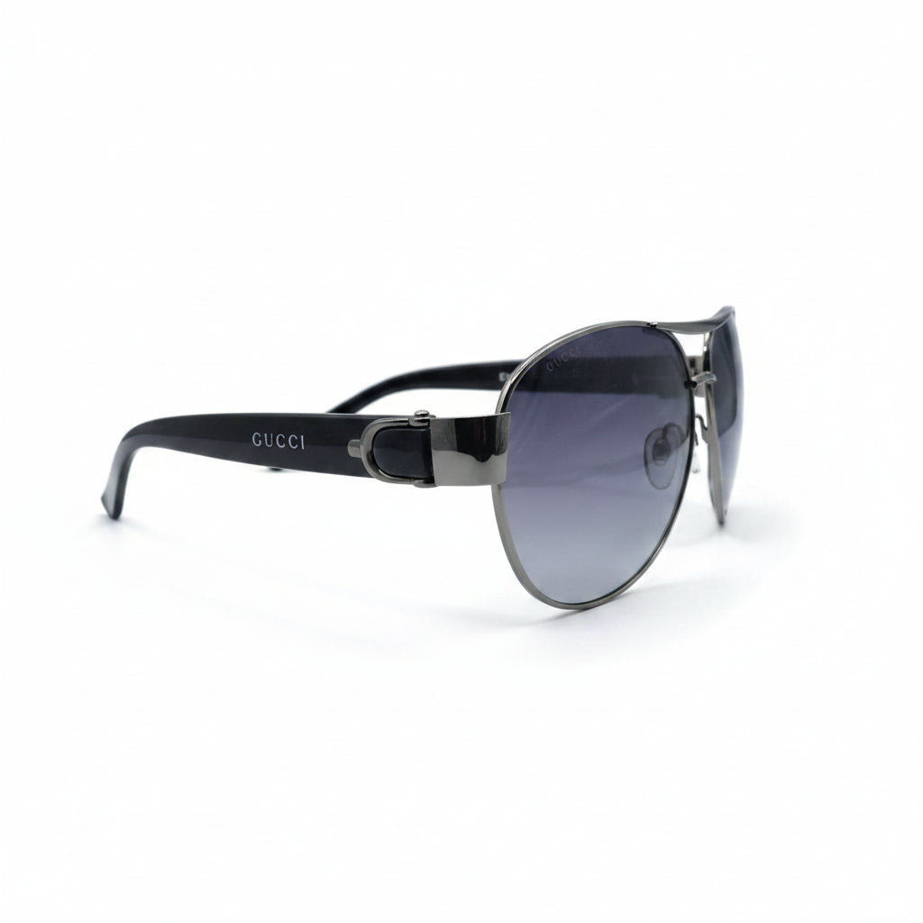 Classic Aviator Sunglasses | Gunmetal Grey Metal Frame | Blue Grey Gradient Lenses