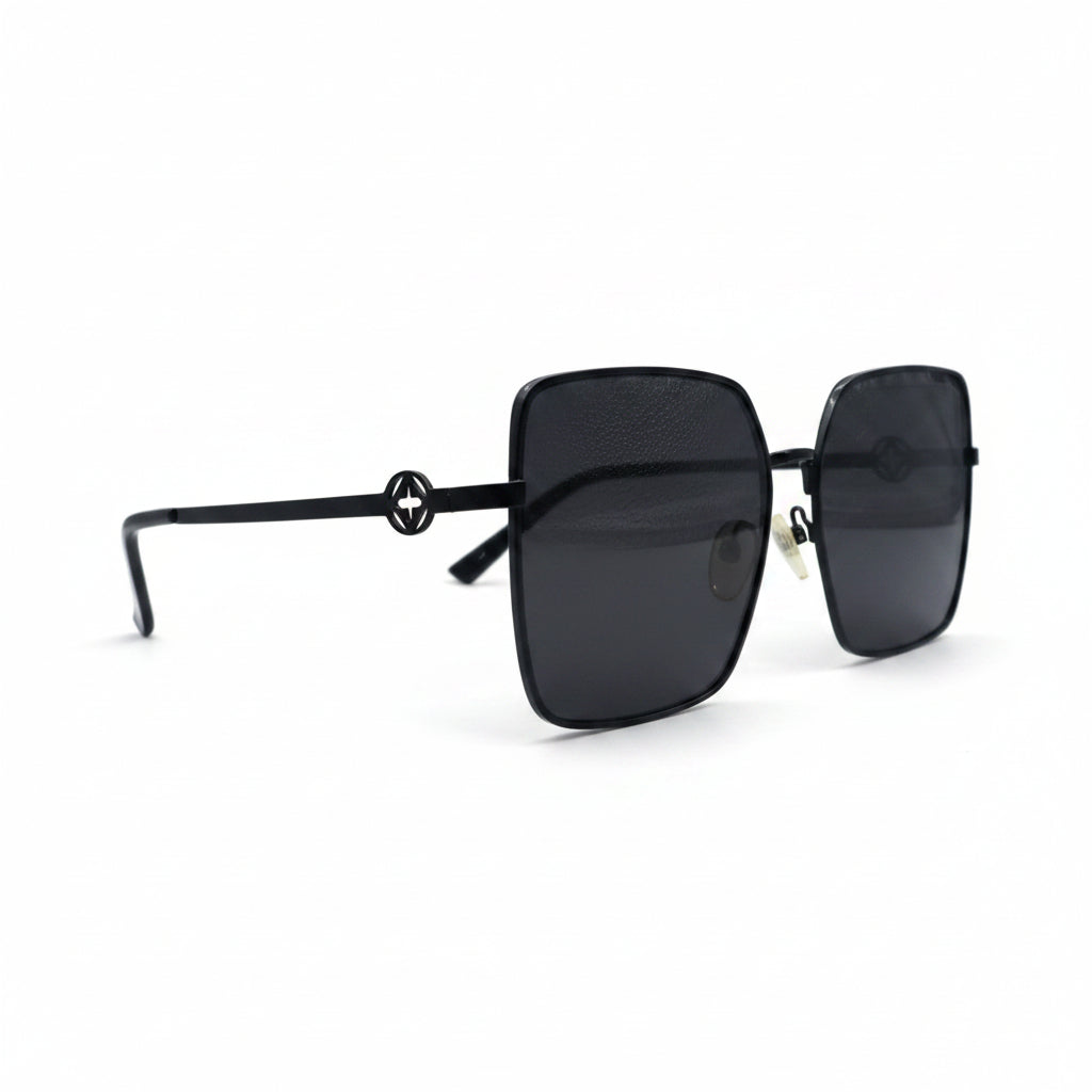 Oversized Square Metal Sunglasses | Matte Black Frame | Dark Smoke Lenses