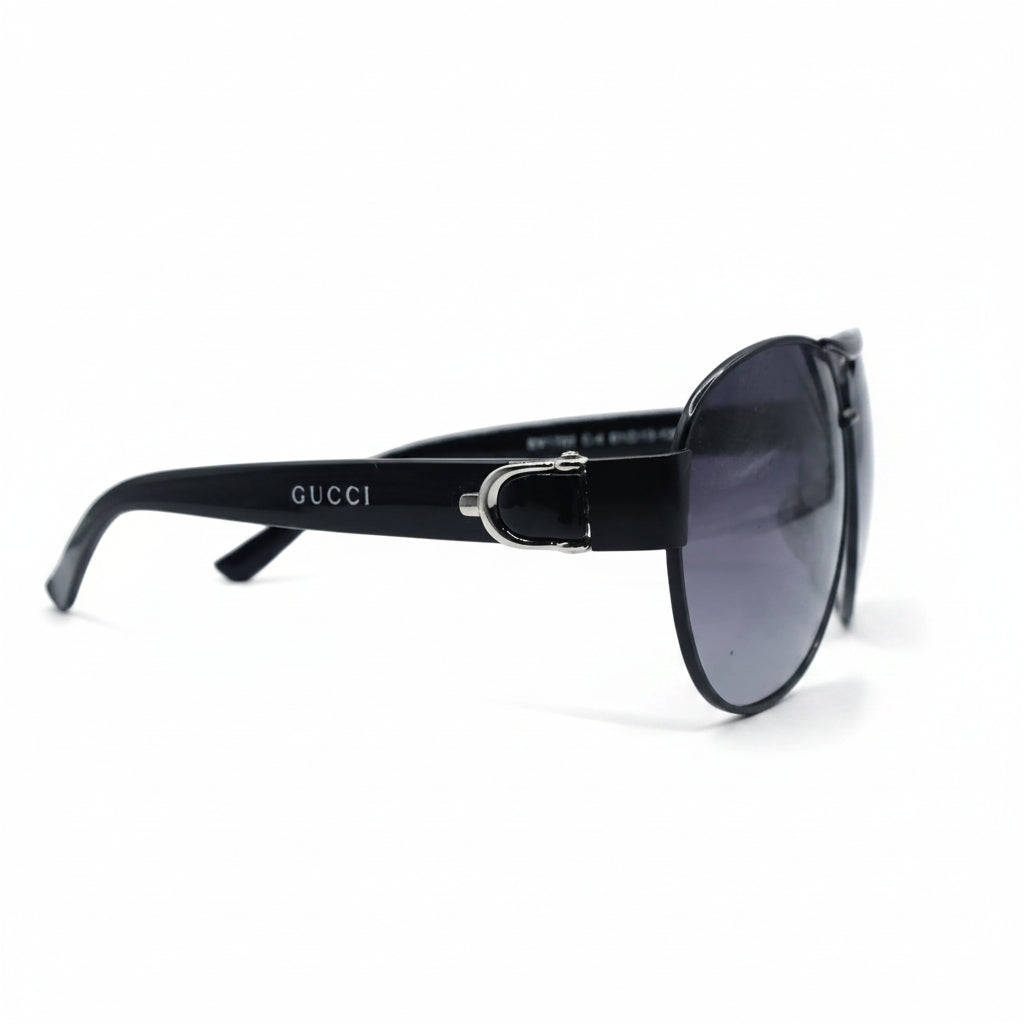 Classic Aviator Sunglasses | Matte Black Metal Frame | Blue Grey Gradient Lenses