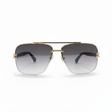 Square Pilot Sunglasses | Gold Metal Frame | Double Brow Bar | Grey Gradient Lenses