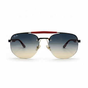 Oversized Square Rimless Aviator Sunglasses | Gold & Black Frame| Blue Gradient Lenses