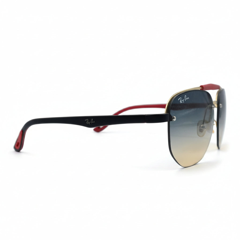 Oversized Square Rimless Aviator Sunglasses | Gold & Black Frame| Blue Gradient Lenses