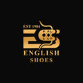 Gold logo of English Shoes on a black background
