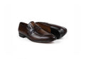 A pair of dark brown le penny loafers with a polished finish, displayed on a clean white background.