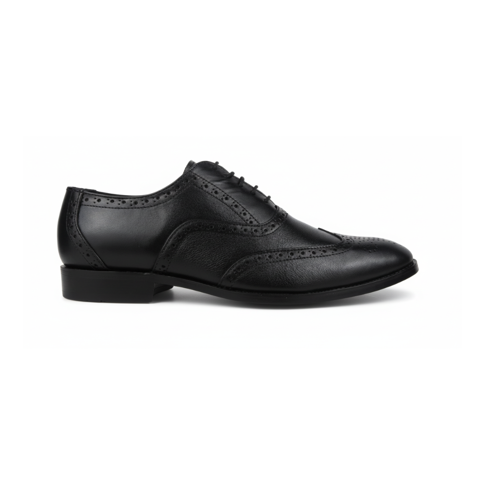 Pair of brown leather dress shoes on a white background